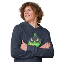 Image 14 of Long Sleeve Hoodie Tee (Adult M/F) - Vintage Jack O Lantern Green-BLK