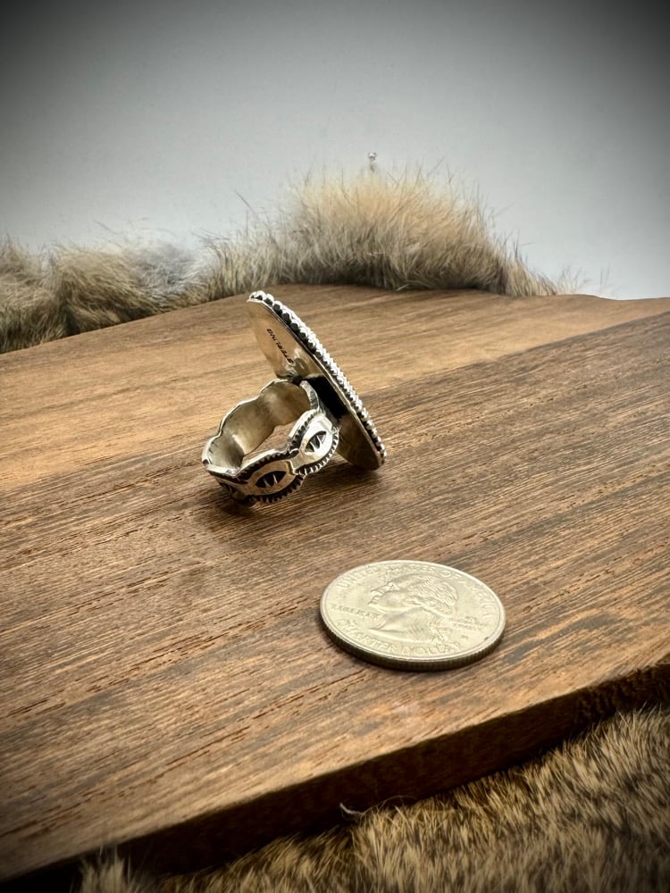 Image of Blackjack Ring - hand stamped scalloped cigar band - size 8