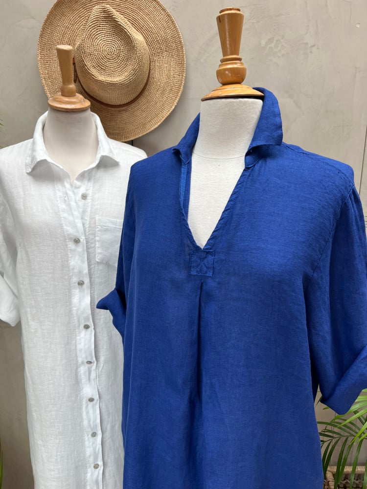 Image of Robe En Lin Daphné Bleu Majorelle