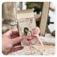 Image 3 of French Ephemera Box of lace samples and a lace sample snippet book with pink trim