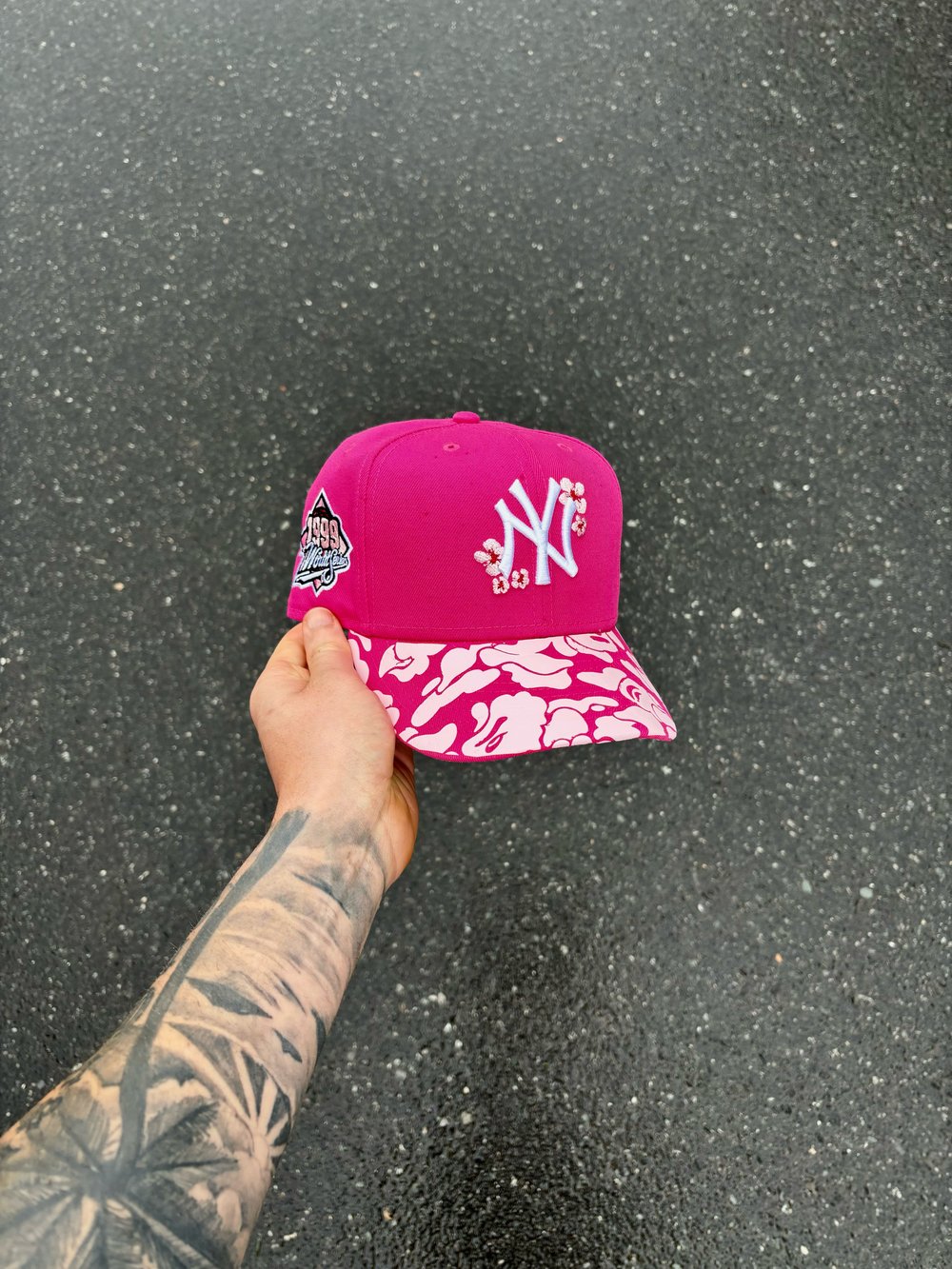 Image of BABY PINK BRIM PINK NEW YORK YANKEES CUSTOM FITTED CAP