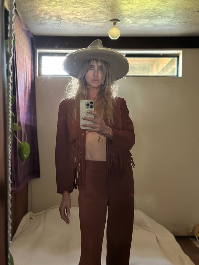 stellar late 1960s fringe suede trouser and bolero jacket set