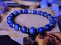 Image 4 of Lapis Lazuli & Map Jasper 2pc  Stacked Bracelet Set Men Stretch Bracelet