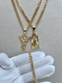 Image 2 of 14k Gold Plated Cuban Chain Set with St. Michael/Cross Pendant
