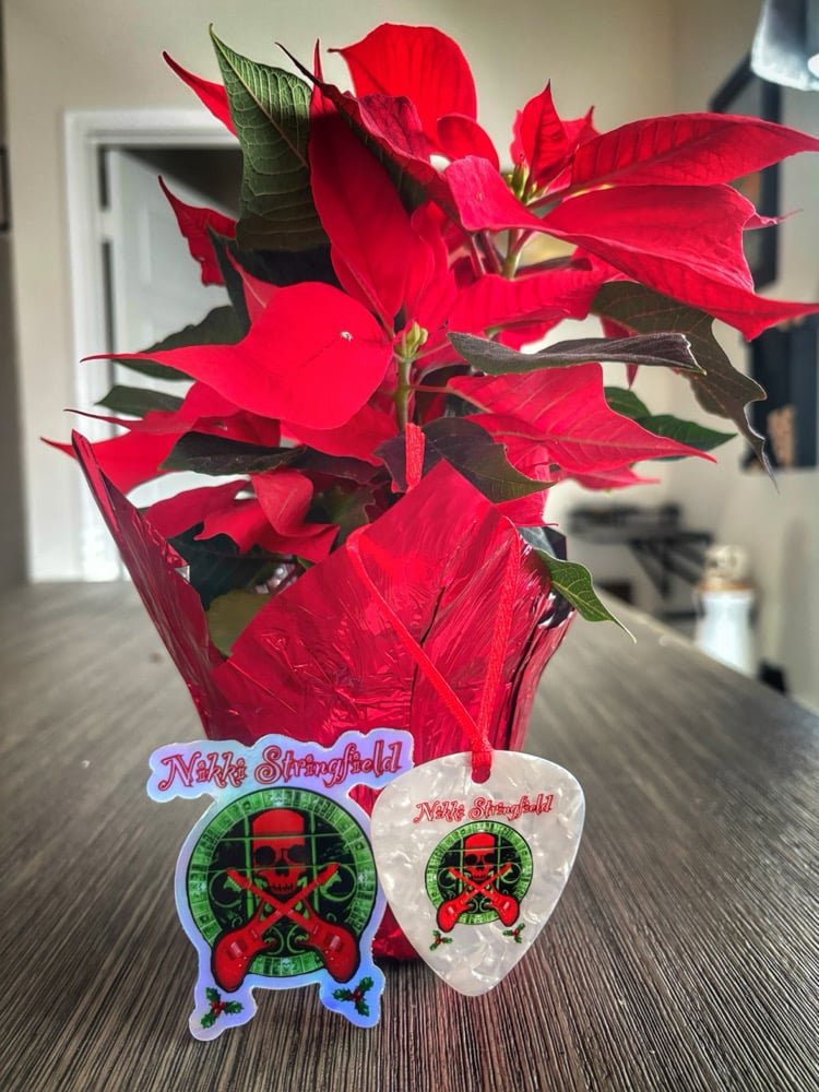 Image of NS Jumbo Guitar Pick Ornament & Holographic Holiday Sticker set 
