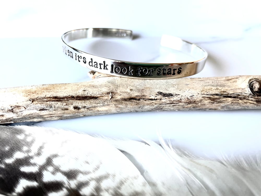 Handmade Sterling Silver 'when it's dark look for stars' Cuff Bracelet 925