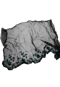 Image 2 of Antique Black Net and Sequin Bonnet Veil Scrap Material Trim Mourning Textile