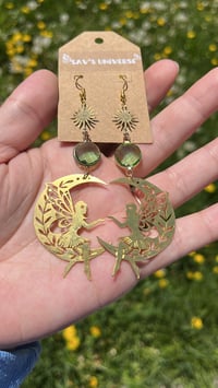 Image 1 of Green Faerie Moon Earrings 🧚🏼‍♂️🌿✨🌙