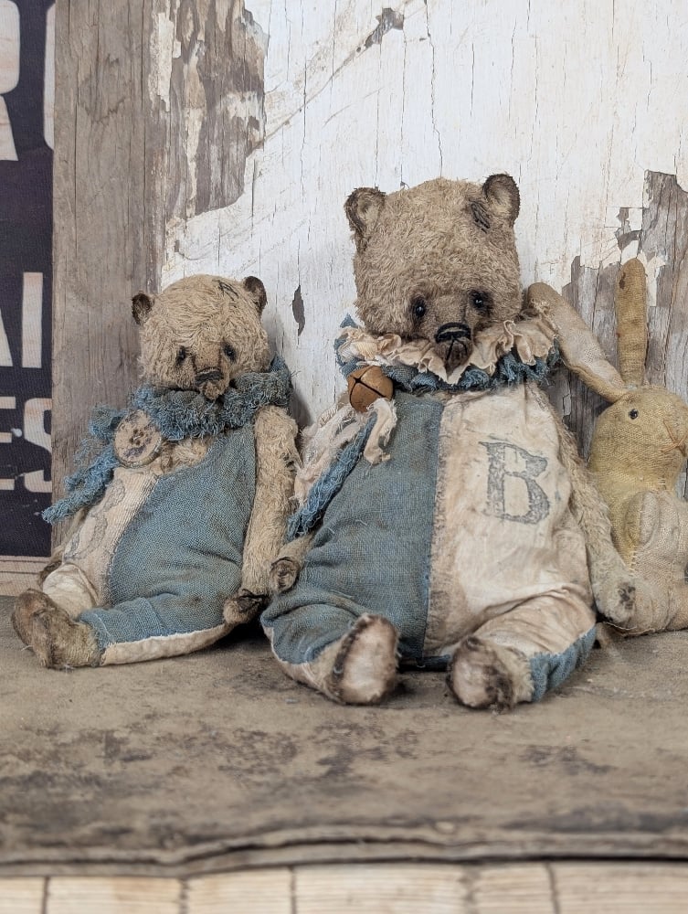 Image of  9" -Vintage Old Primitive Teddy Bear in romper  by Whendi's Bears