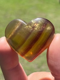 Image 2 of Yellow Fluorite Carved Hearts Pair #2516