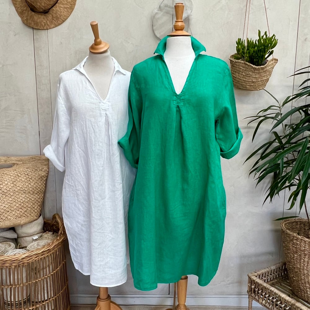 Image of Robe En Lin Daphné Vert Émeraude 