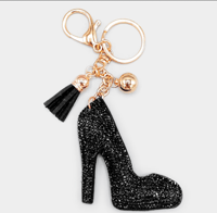 Black Bling Stiletto Heel Tassel Keychain 