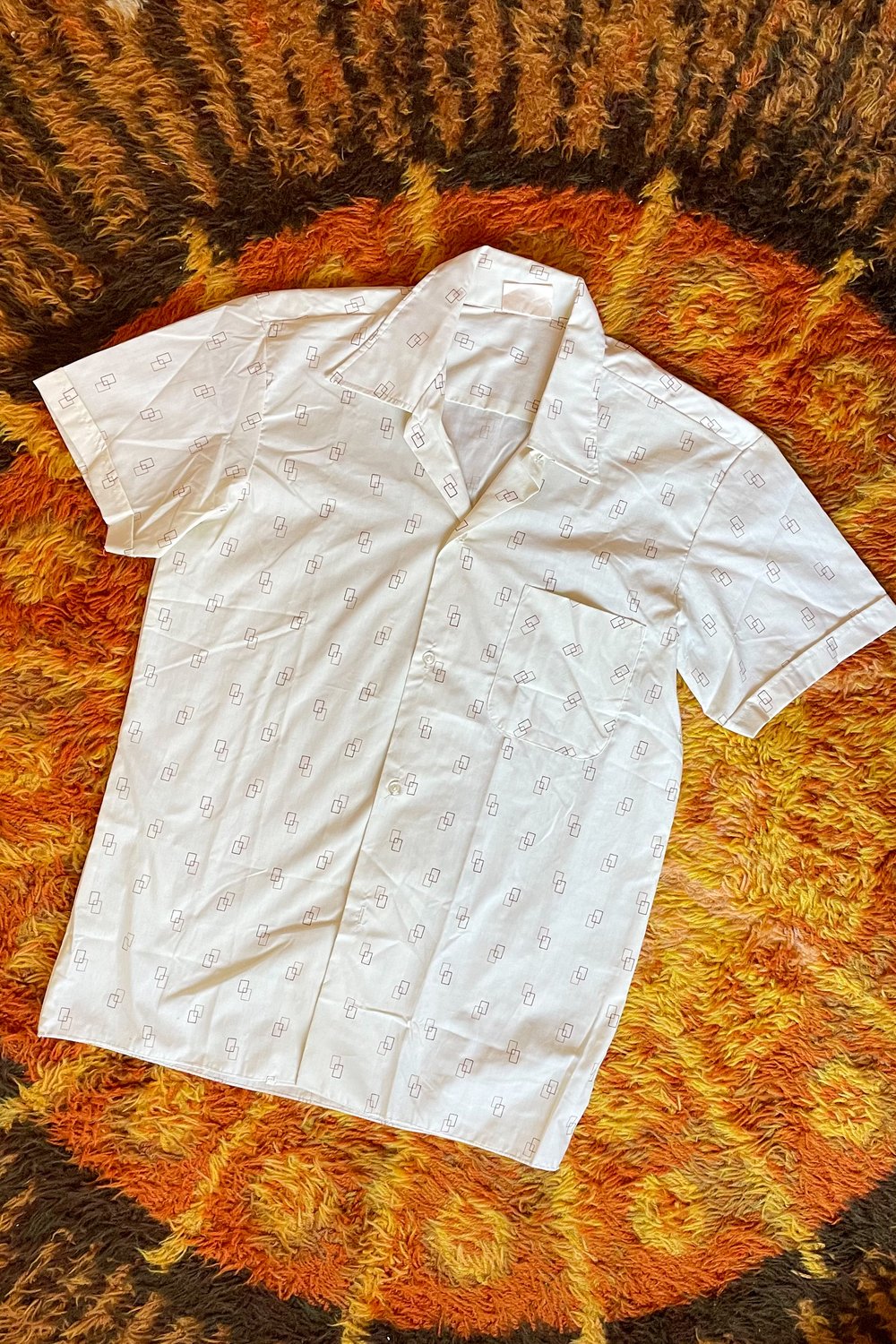 Vintage Mens 60s shirt size M  (cream with brown squares)