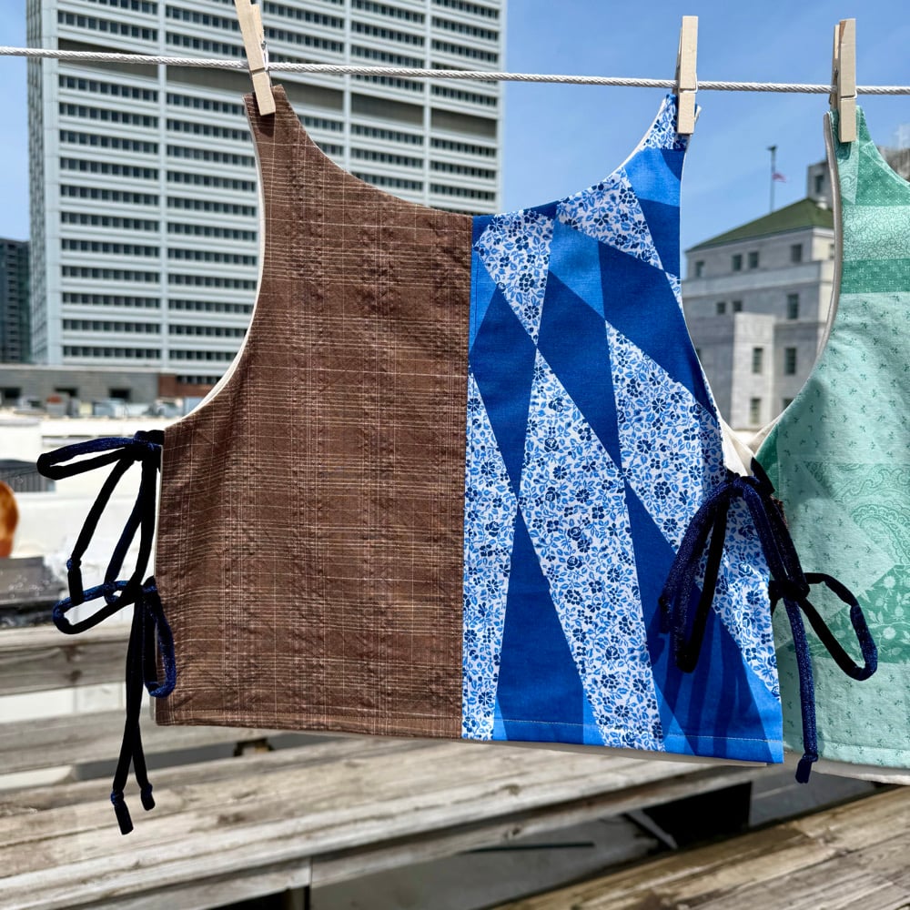 Image of Blue Quilt Star & Brown Plaid Top