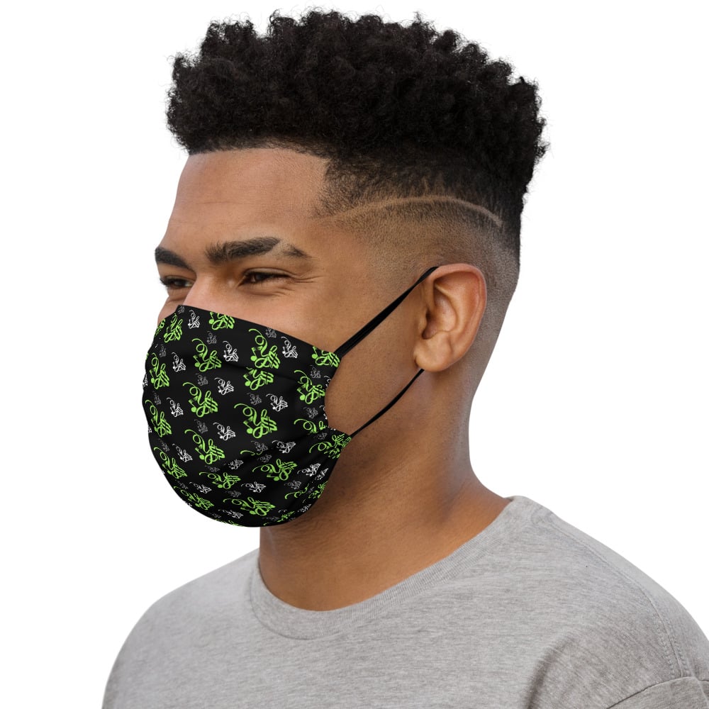 Image of YStress Pandemic Premium Neon Green, Black, White and Grey face mask 