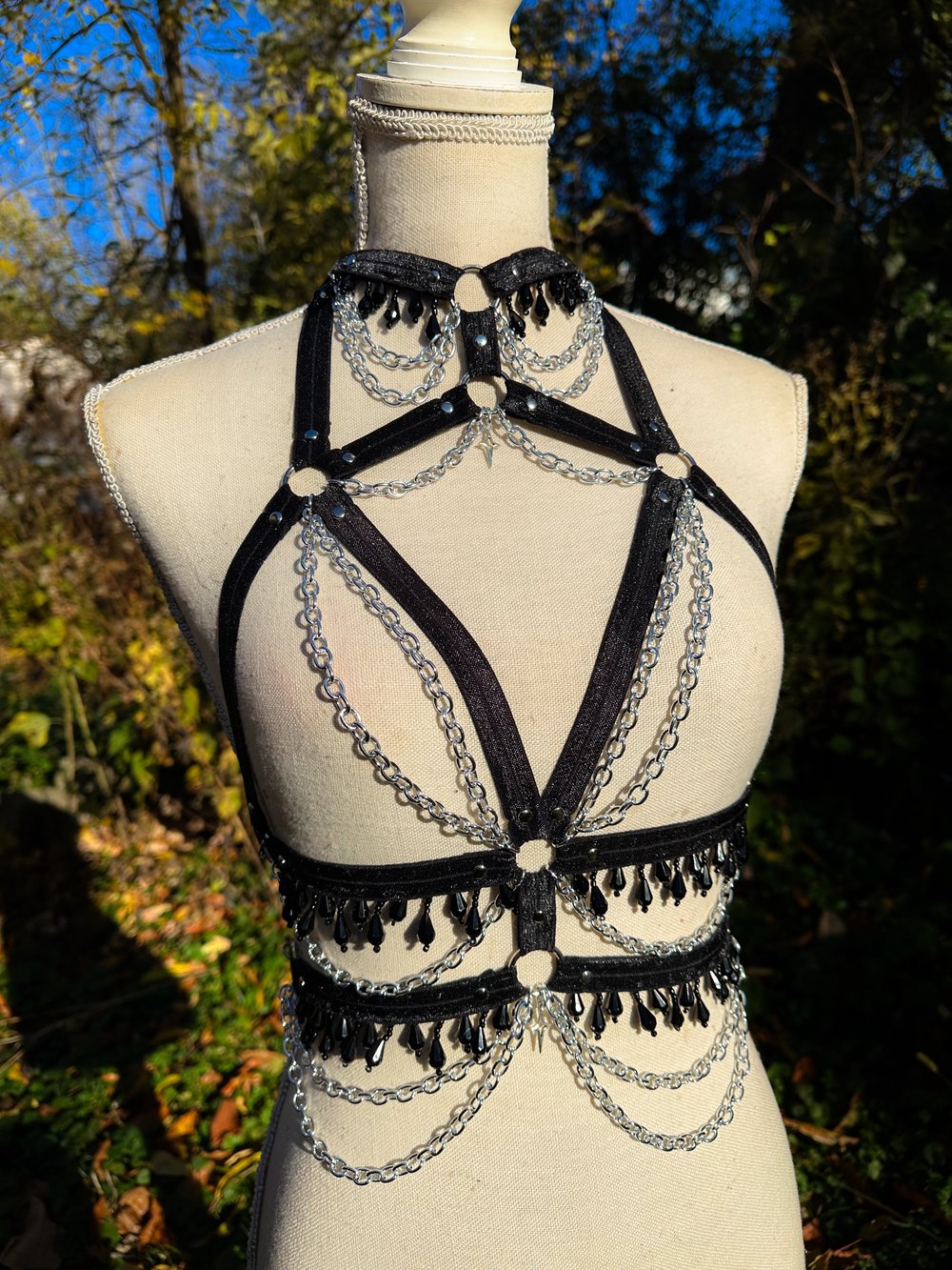 Black Elastic Beaded Harness