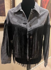 Image 2 of Vintage Black Denim Fringe Jacket Hillbilly Hippie