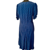 Image 3 of 1930s Inspired Navy Polka Dot V Neck Dress - Size 8 