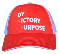 Image 1 of Heavenly Made Apparel Joy, Victory, Purpose Mesh Hat - Orange & White Adjustable