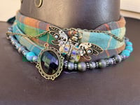 Image 4 of Faux Brown Leather Cowboy Hat Bead, Plaid & Crystal Moth Band