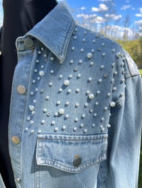 Image 3 of Large Lace & Pearl Denim Shirt