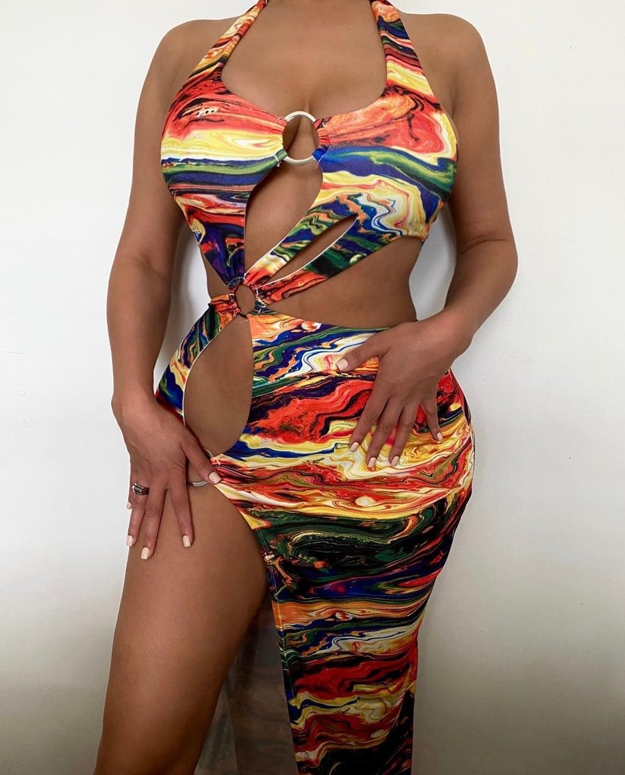 Image of MULTI-COLOR SWIRL CUT OUT DRESS (MEDIUM)