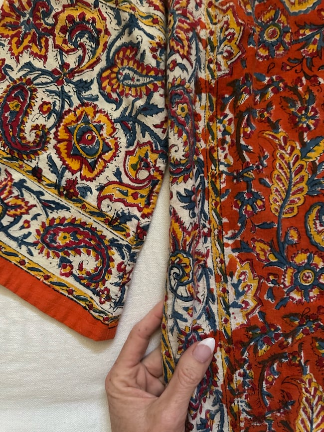 late 60s Indian hand block printed cotton maxi dress