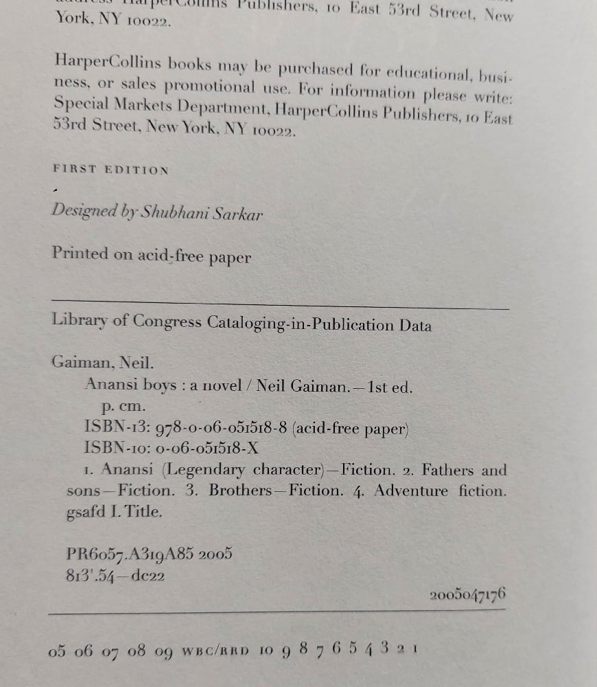 Anansi Boys, by Neil Gaiman - SIGNED