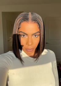 Image 6 of 10 inch BLUNT CUT YAKI HD LACE FRONT WIG with AUBURN HIGHLIGHTS