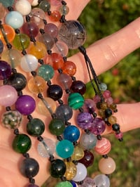 Image 5 of Rainbow Gemstone Hand Knotted Necklace with Tourmalinated Quartz Focal Bead and Rainbow Tassel