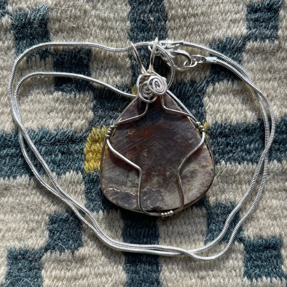 Agate Barite Pseudomorph Cabochon Pendant on Necklace