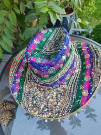 Image 6 of Dolly cowboy hat - recycled sari fabric green pink blue