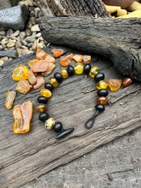 Image 4 of Large Amber and Bog oak bead bracelet 