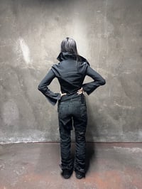 Image 5 of Black Layered Leather Denim Slim