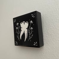 Image 3 of Tooth Four Linocur Print On Wooden Panel