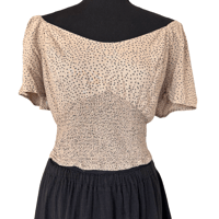 Image 5 of Cropped Flutter Sleeve Smocked Tan Polka Dot Top - Size L