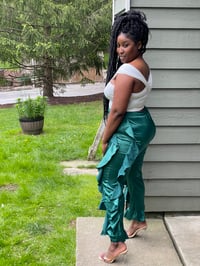 Image 4 of Satin Ruffle Joggers ( GREEN)