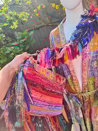 Image 8 of FRILL body cross Sari bag with ruffle -large detachable strap- Hamsa Hand 2