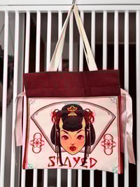 Image 2 of She slayed ribbon tote bag