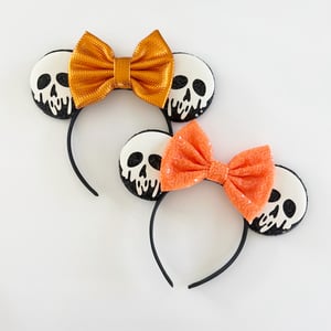 Image of Skull Mouse Ears with Orange Bows 
