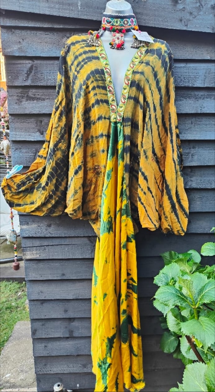 mustard co ord tie dye raffia belted mini dress