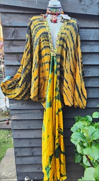 Image 7 of Wanderlust maxi dress Sari tie dye Mustard upto 18 uk