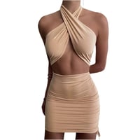 Image 2 of Women's Clothing Fashion Fashion Backless Slim Fit Dress Halterneck