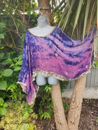 Image 3 of Poncho Woodstock Top -free size -purple pink tie dye