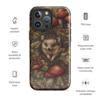 Image 1 of Boho Nature Cottagecore Inspired Hedgehogs Among Mushrooms Tough Case for iPhone®