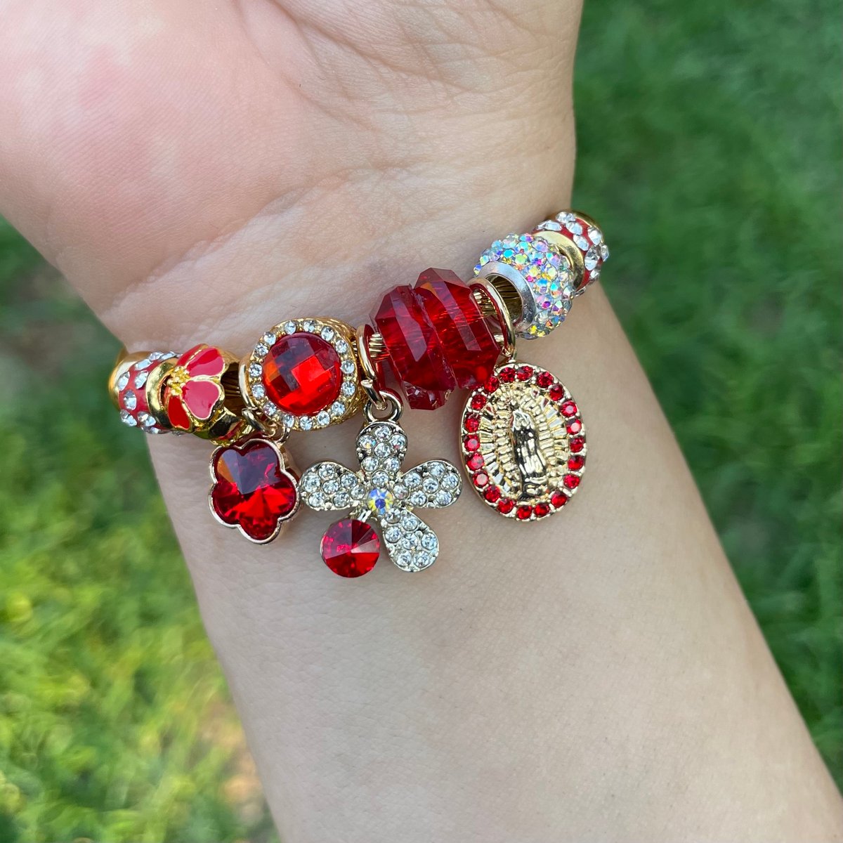 Red - Open Bangle Charm Bracelet