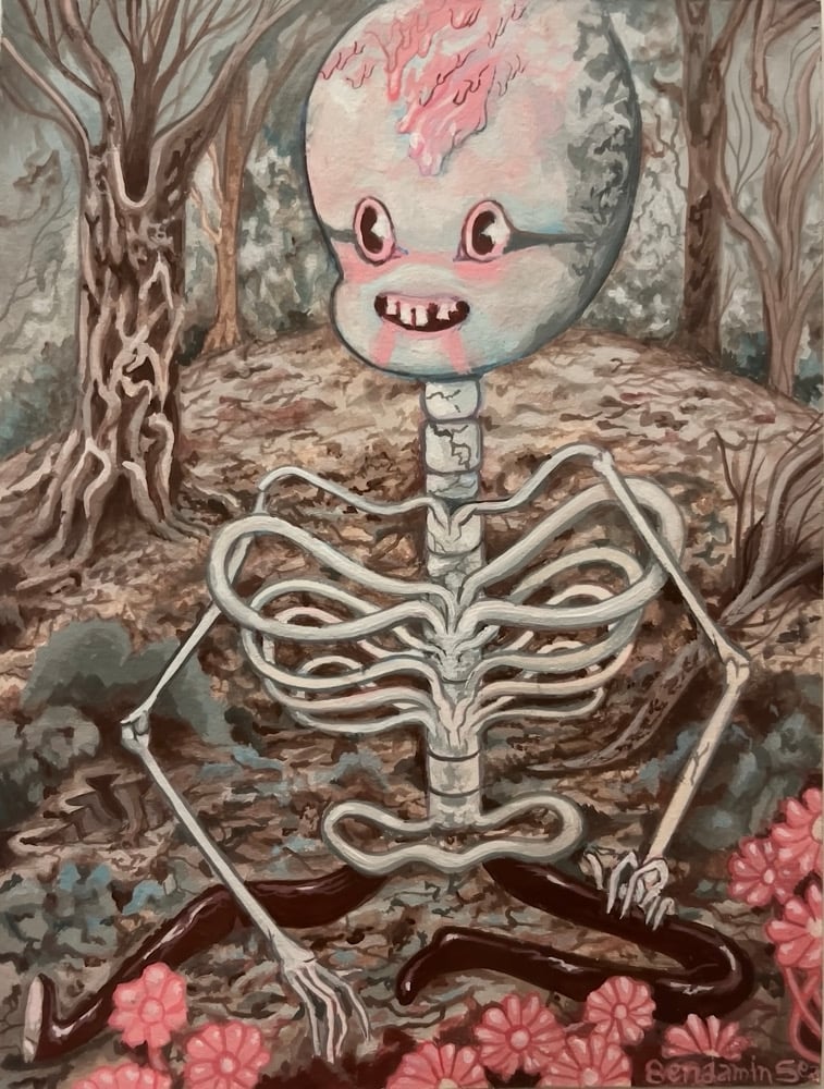 Image of “Cokenail The Skeletal” Original Gouache Painting On Paper copyn