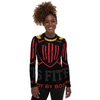 Image 1 of BOSSFITTED Black and Red AOP Women's Long Sleeve Compression Shirt