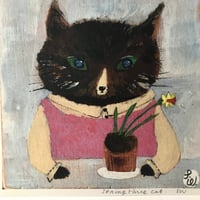 Image 5 of Small square art print-Springtime cat 