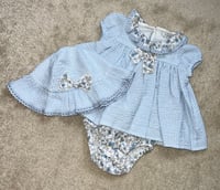 Girls Blue Floral Romper and Hat Set
